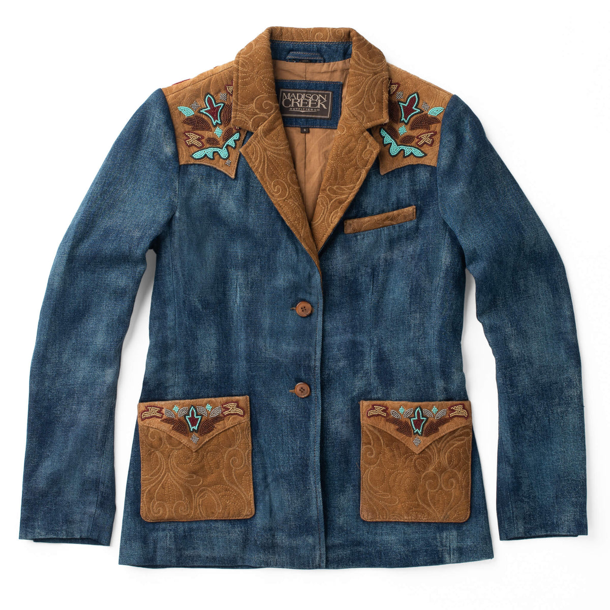 Jane Beaded Denim & Leather Blazer - Indigo Denim