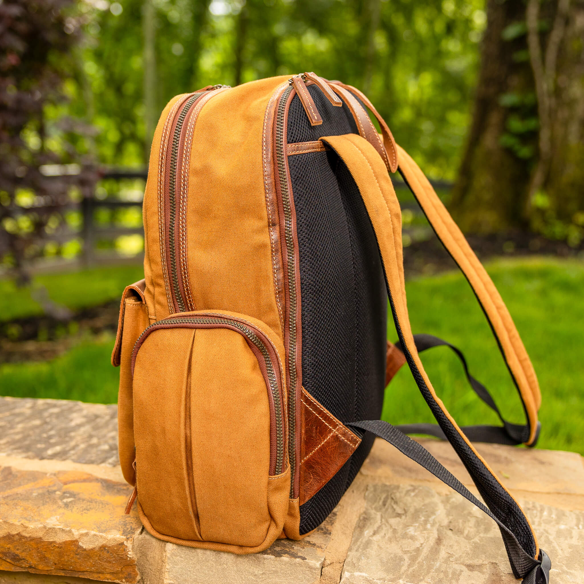 Leather Trimmed Canvas Backpack - Madison Creek Outfitters