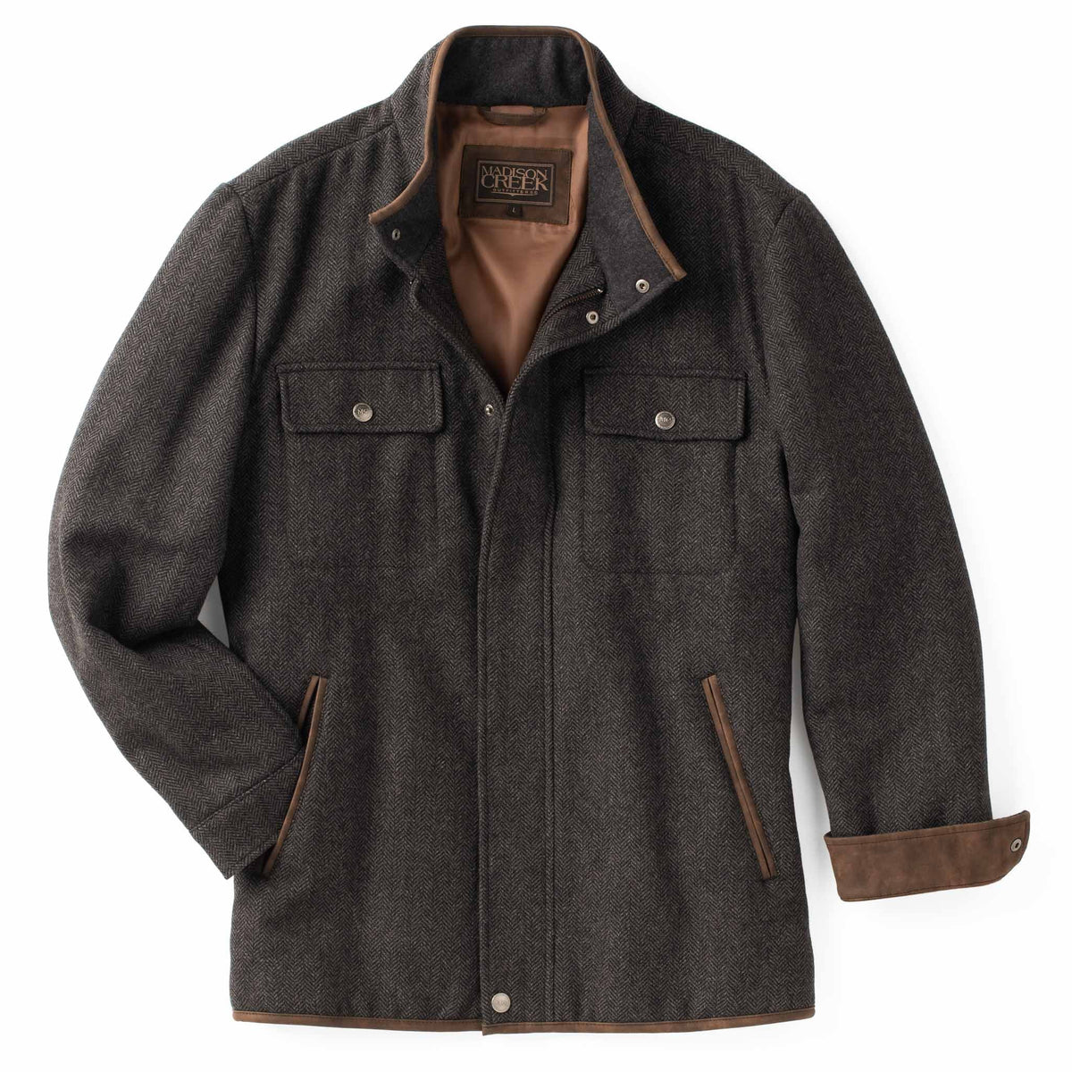 Grayson Wool Blend Shirt Jacket - Charcoal Herringbone