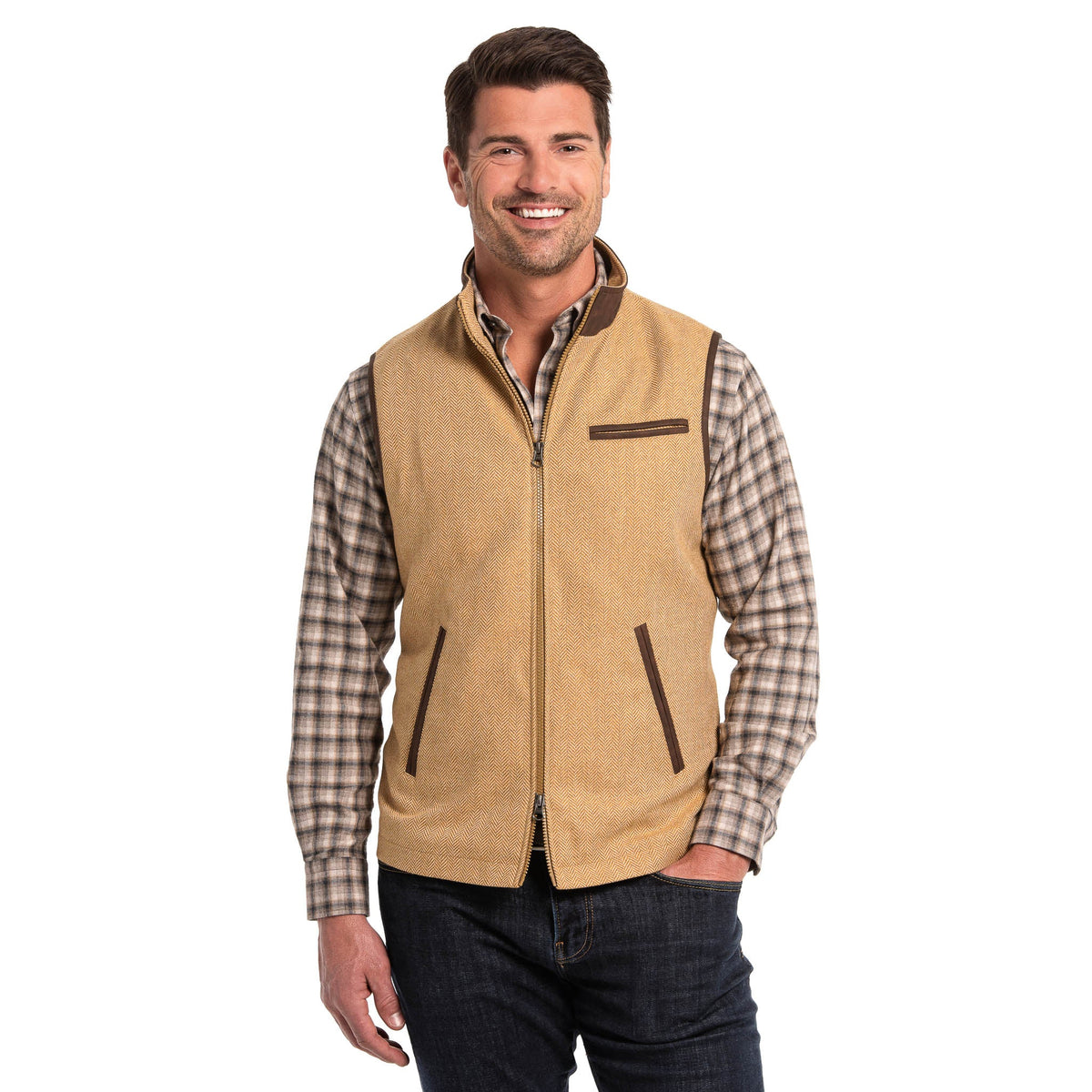McKinney Wool Blend Vest - Brown Herringbone