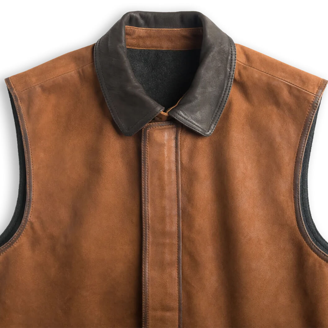 Memphis Goat Nubuck & Wool Lightweight Reversible Vest - Bourbon / Charcoal
