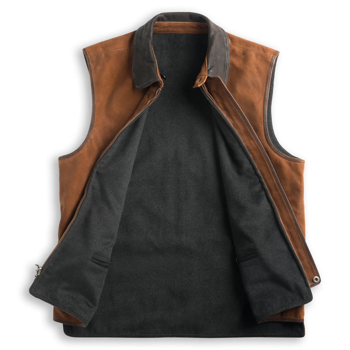 Memphis Goat Nubuck & Wool Lightweight Reversible Vest - Bourbon / Charcoal