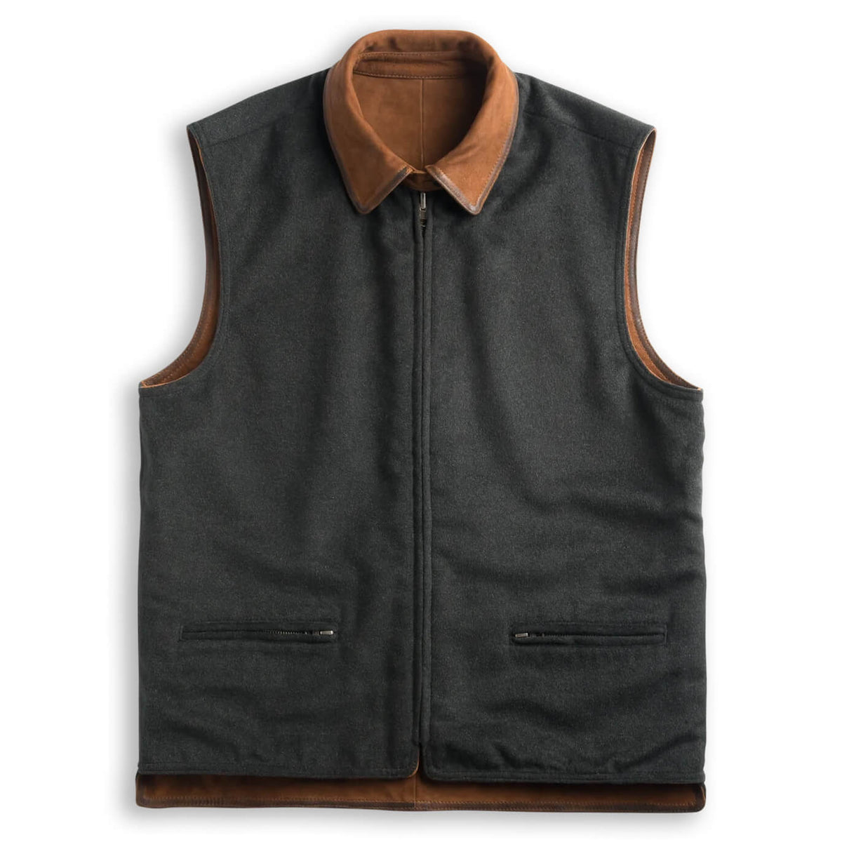 Memphis Goat Nubuck & Wool Lightweight Reversible Vest - Bourbon / Charcoal