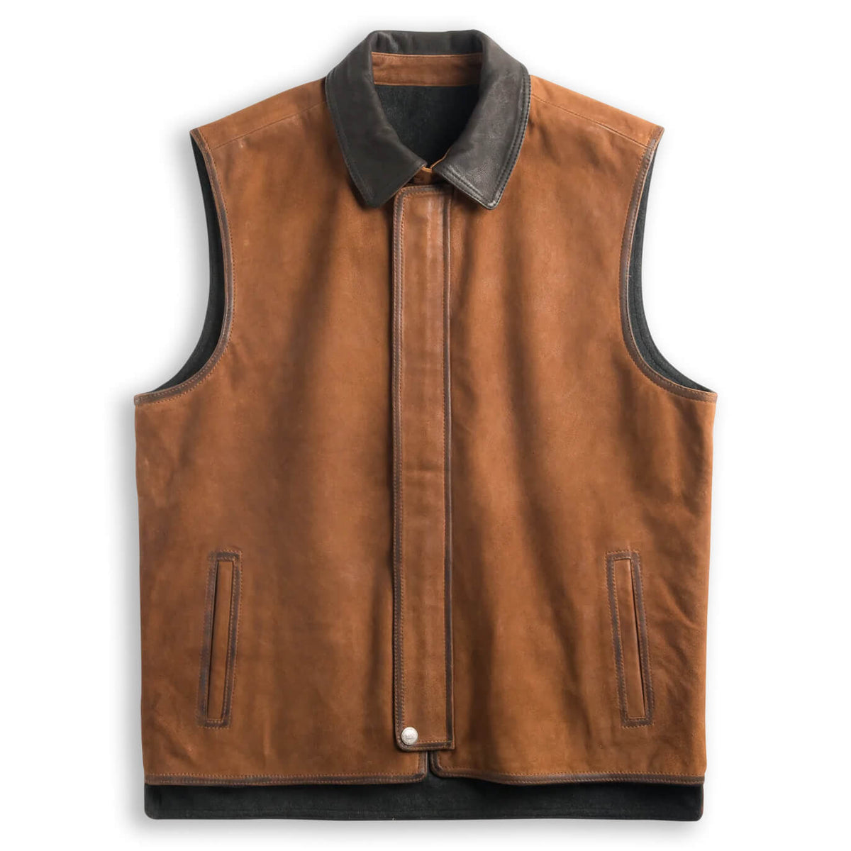 Memphis Goat Nubuck & Wool Lightweight Reversible Vest - Bourbon / Charcoal