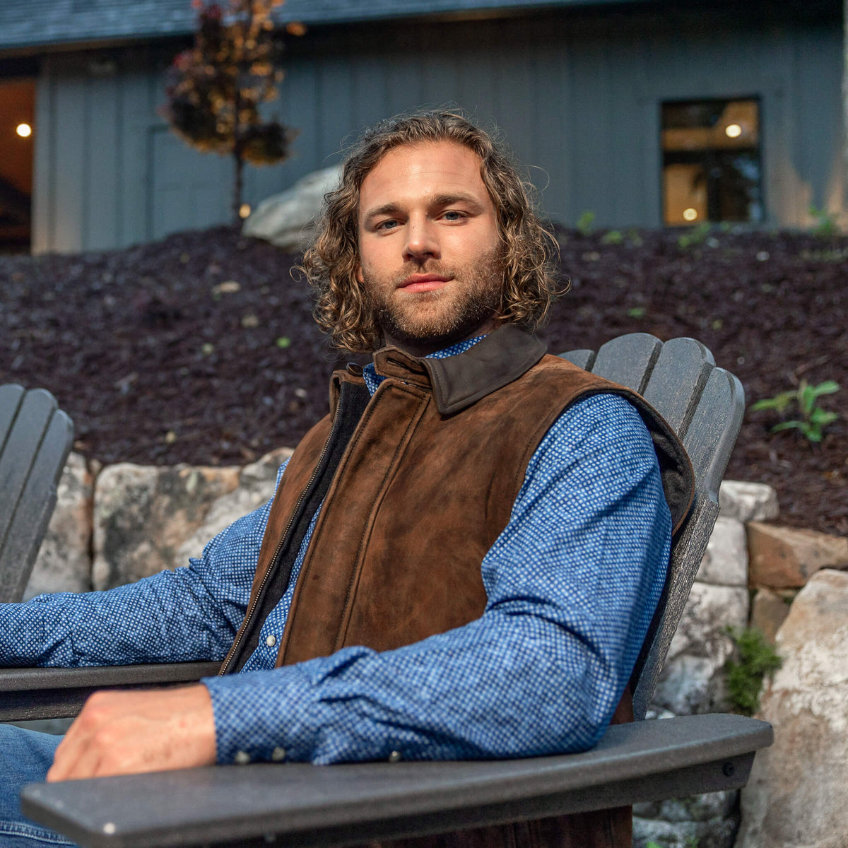 Memphis Goat Nubuck & Wool Lightweight Reversible Vest - Bourbon / Charcoal