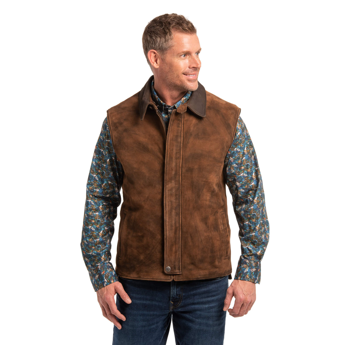 Memphis Goat Nubuck & Wool Lightweight Reversible Vest - Tobacco / Charcoal