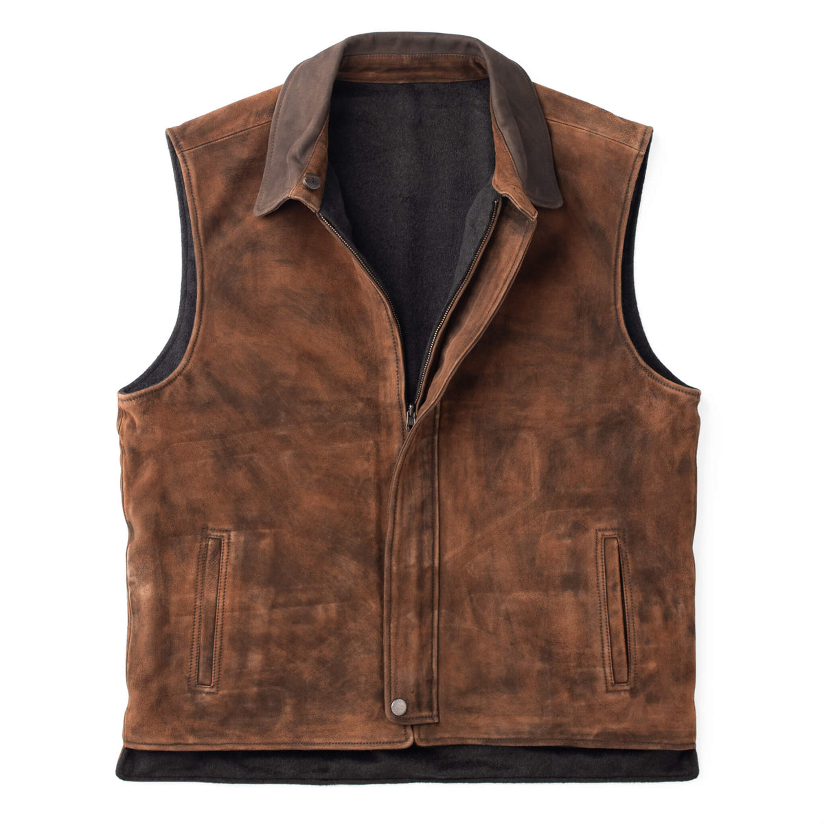 Memphis Goat Nubuck & Wool Lightweight Reversible Vest - Tobacco / Charcoal