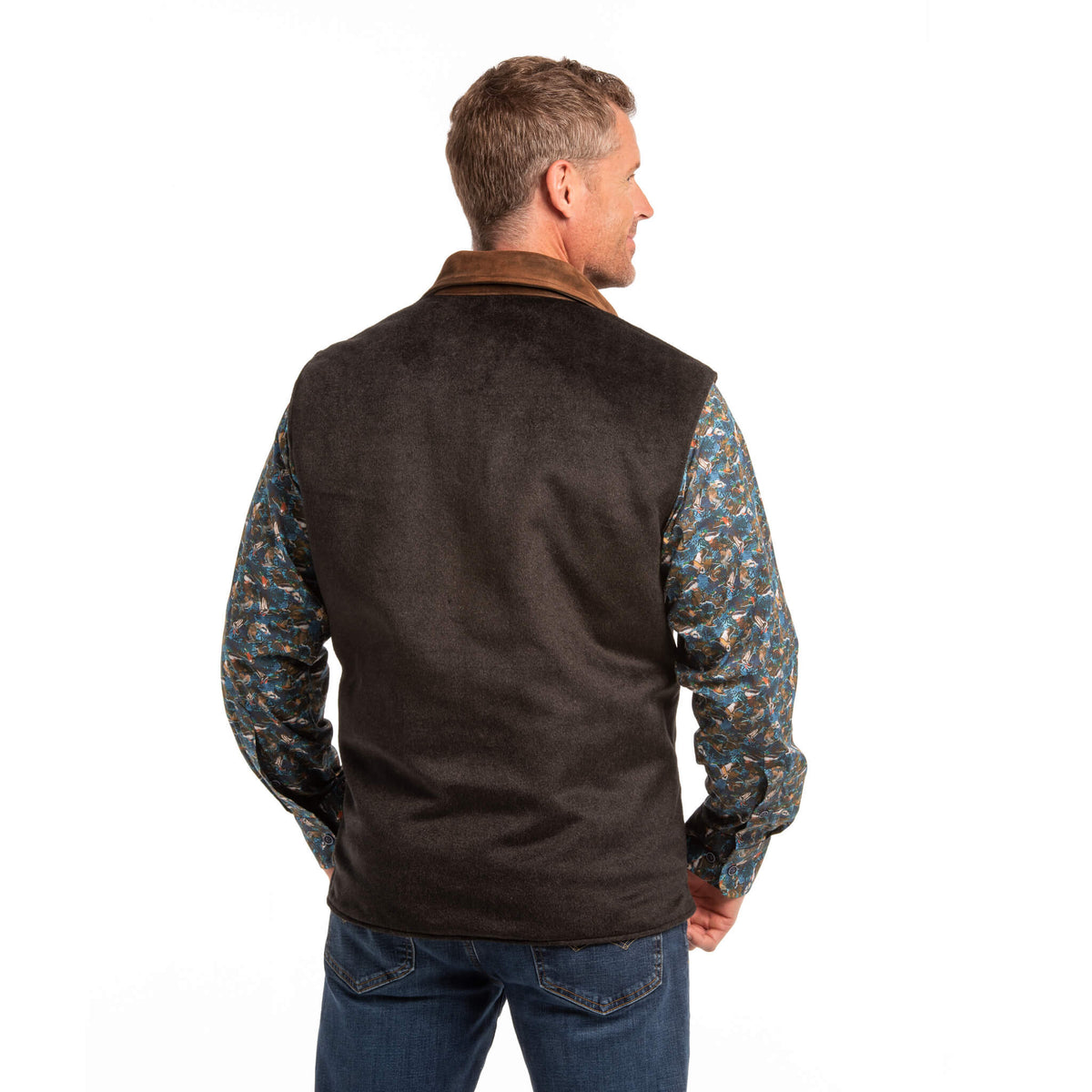 Memphis Goat Nubuck & Wool Lightweight Reversible Vest - Tobacco / Charcoal