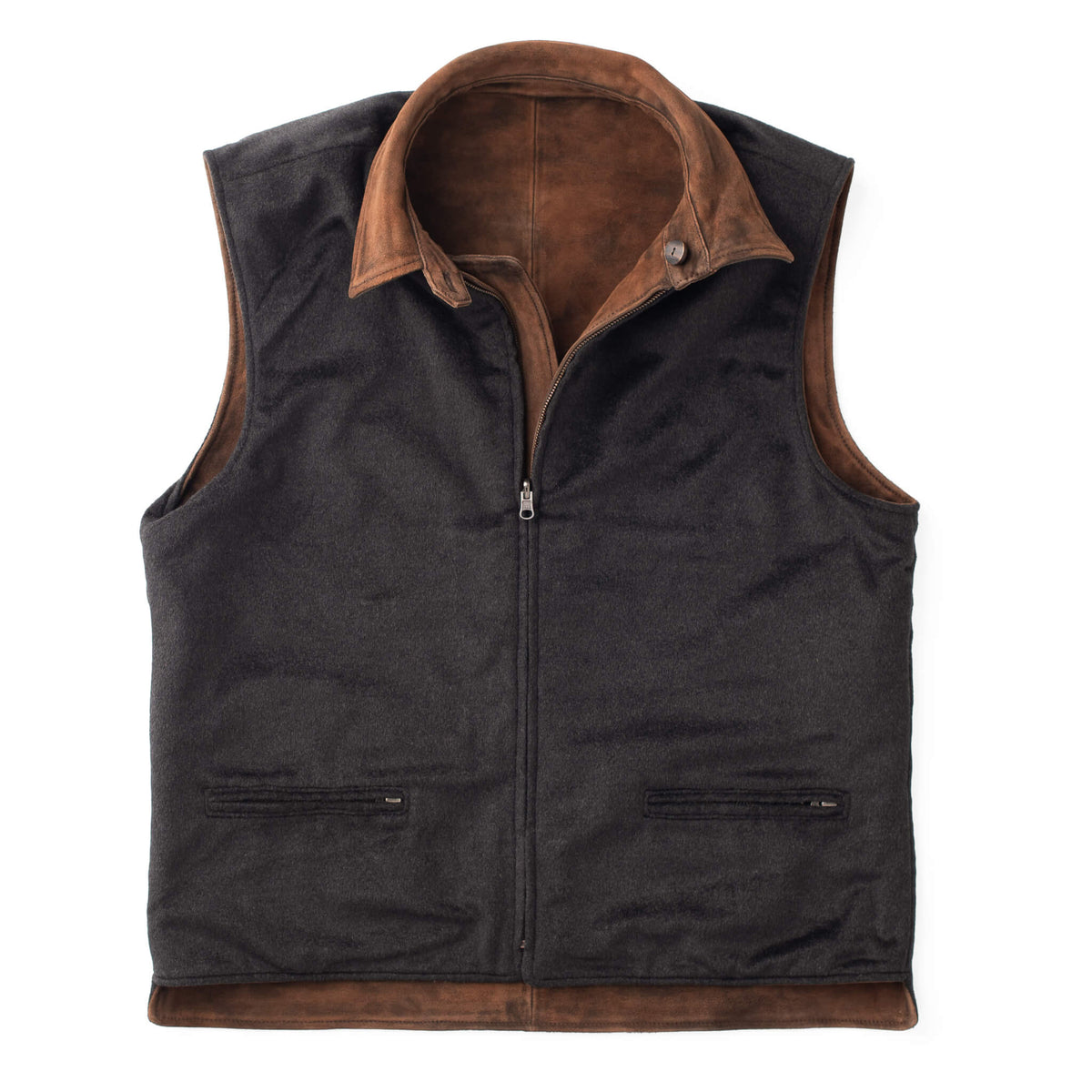 Memphis Goat Nubuck & Wool Lightweight Reversible Vest - Bourbon / Charcoal