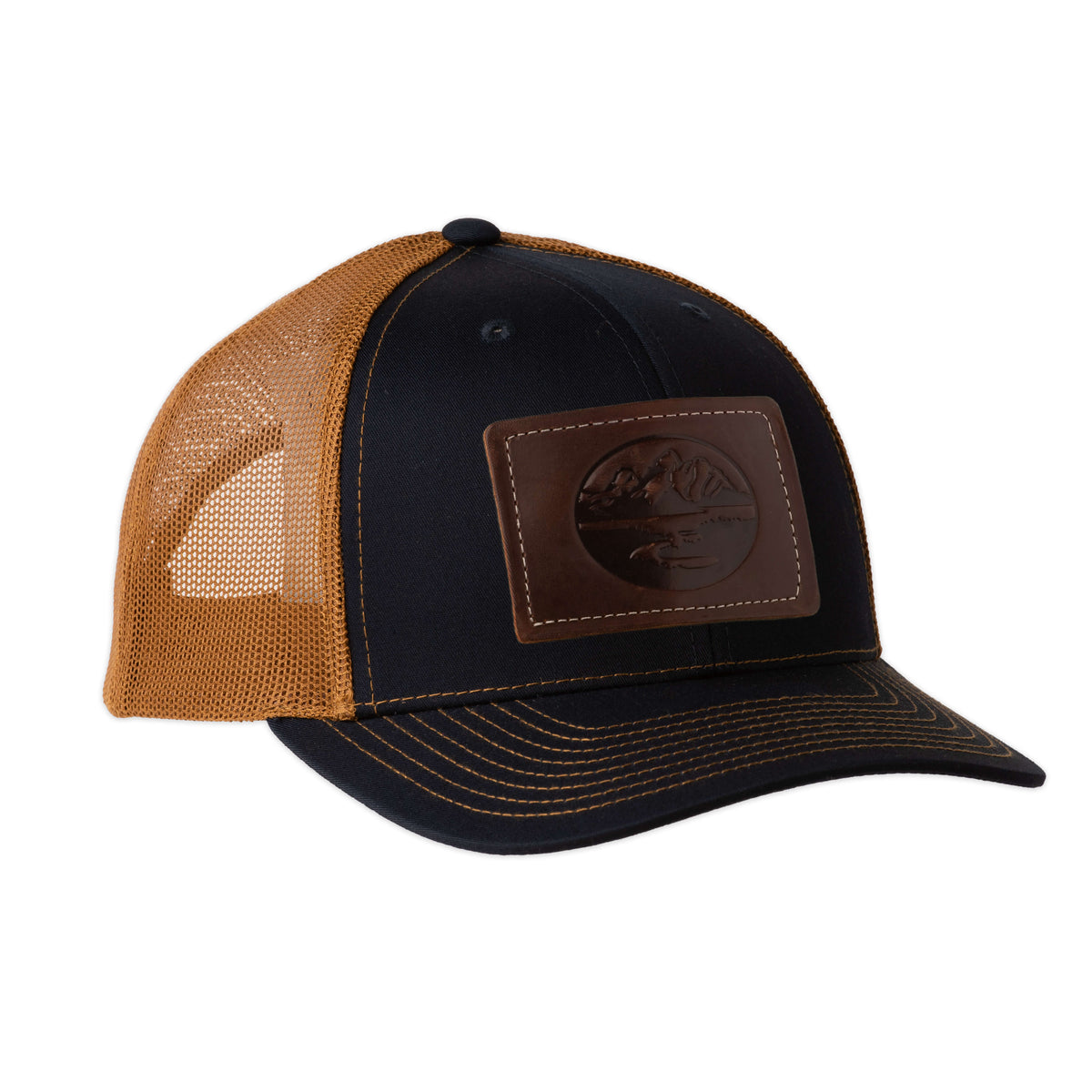 Madison Creek Outfitters Richardson 112 Leather Patch Trucker Hat - Brown/Khaki