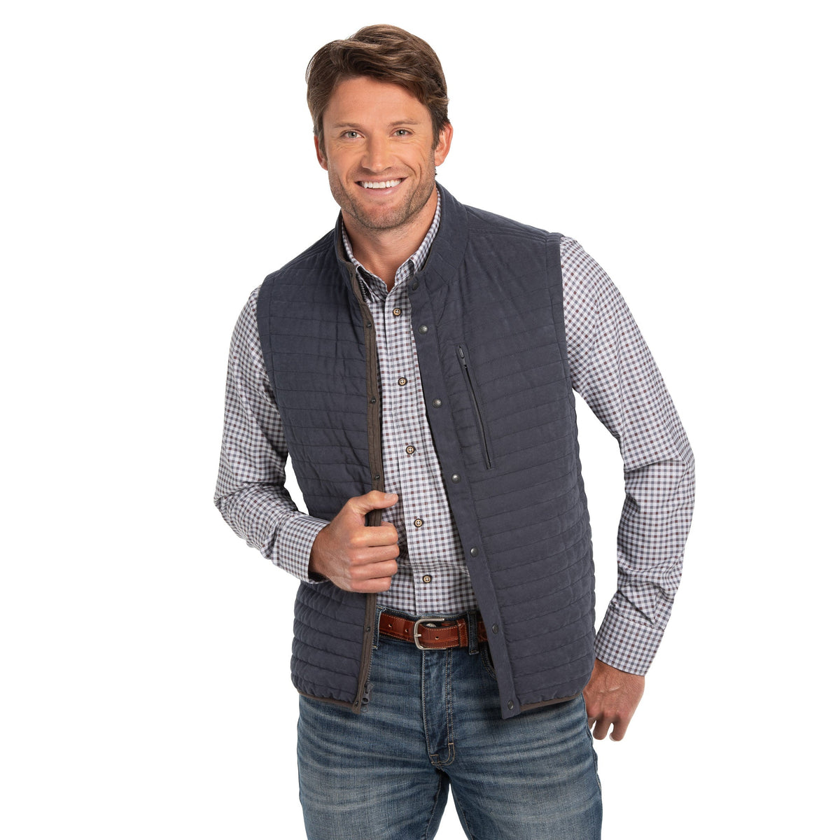 Newport Quilted Microsuede Vest - Navy