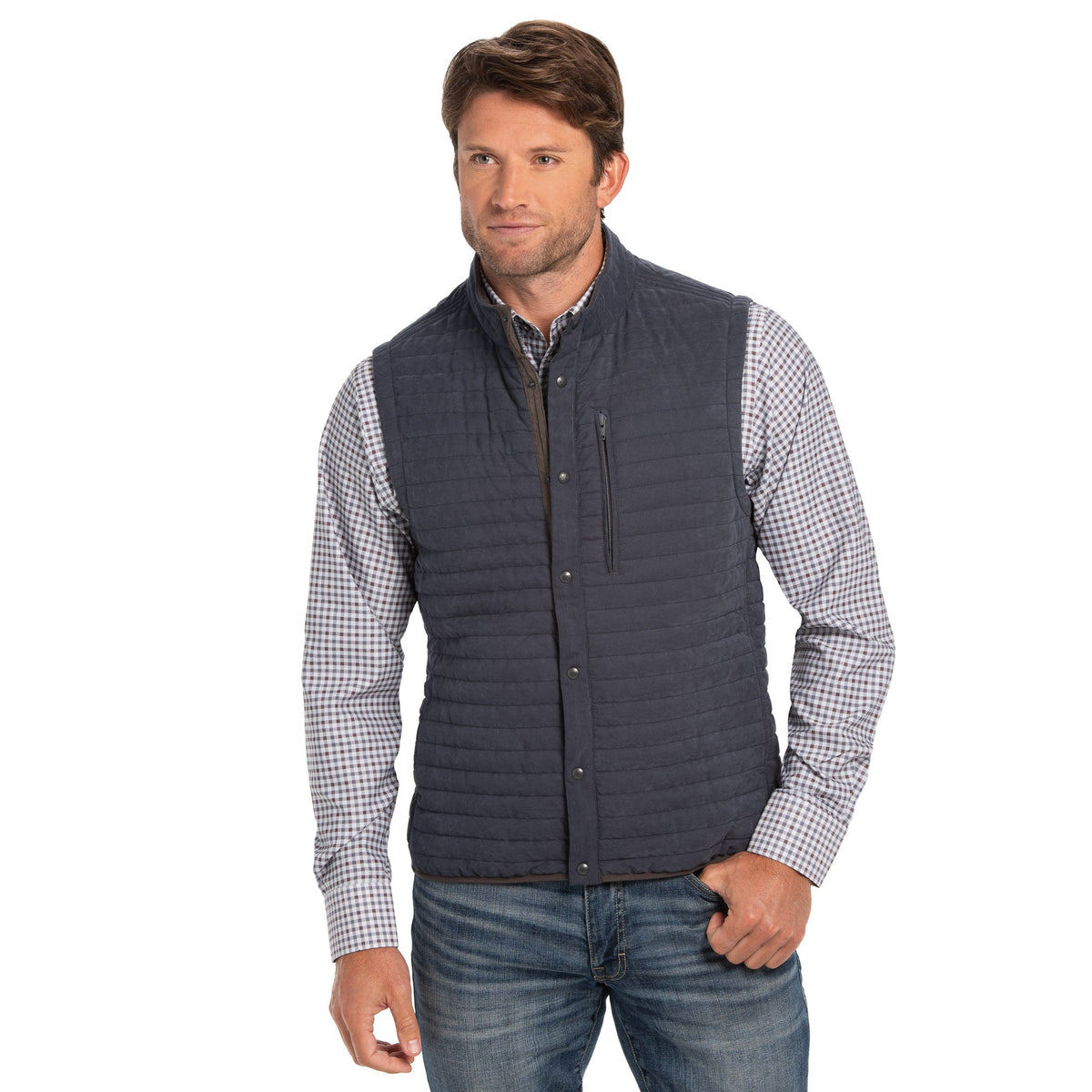 Newport Quilted Microsuede Vest - Navy