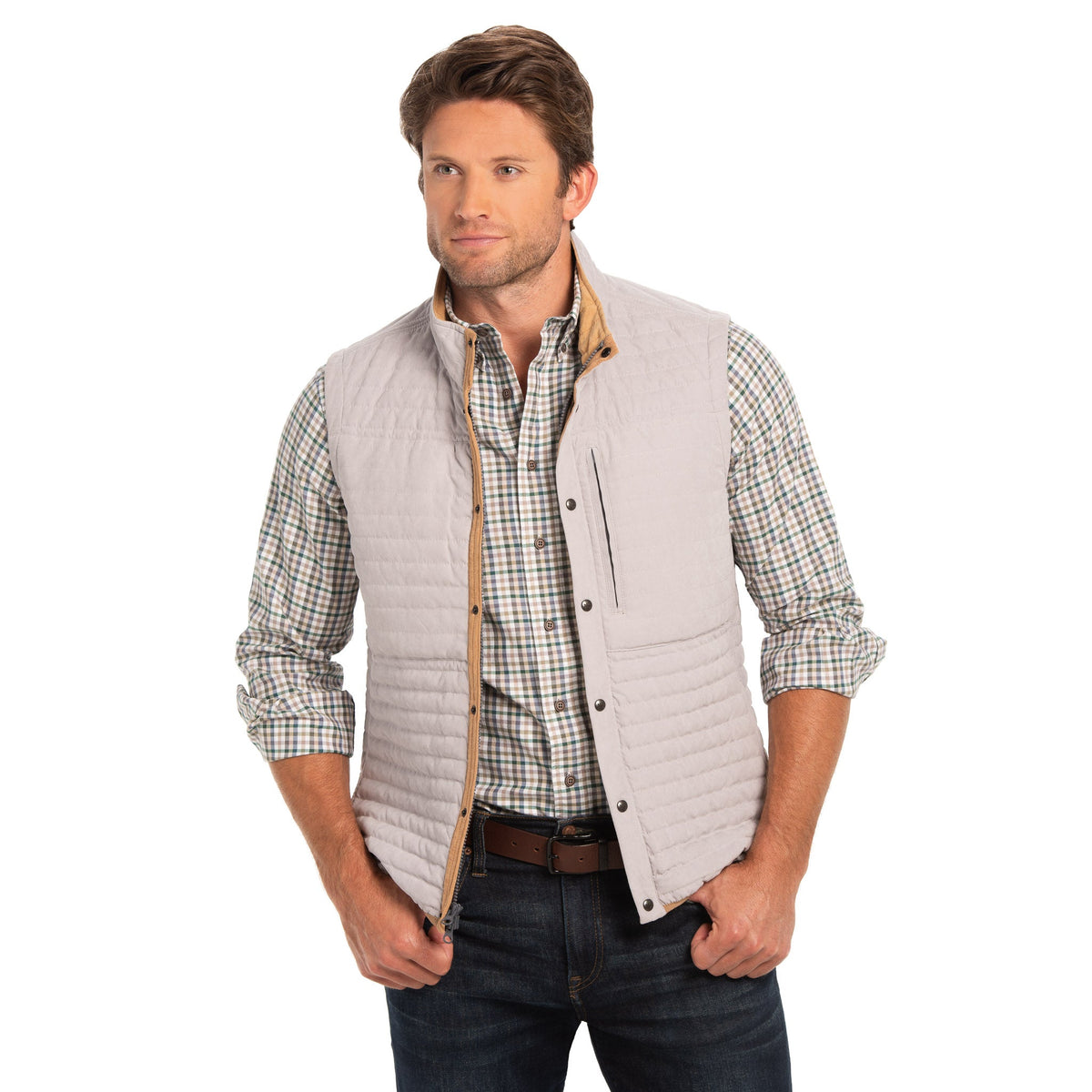 Newport Quilted Microsuede Vest - Stone