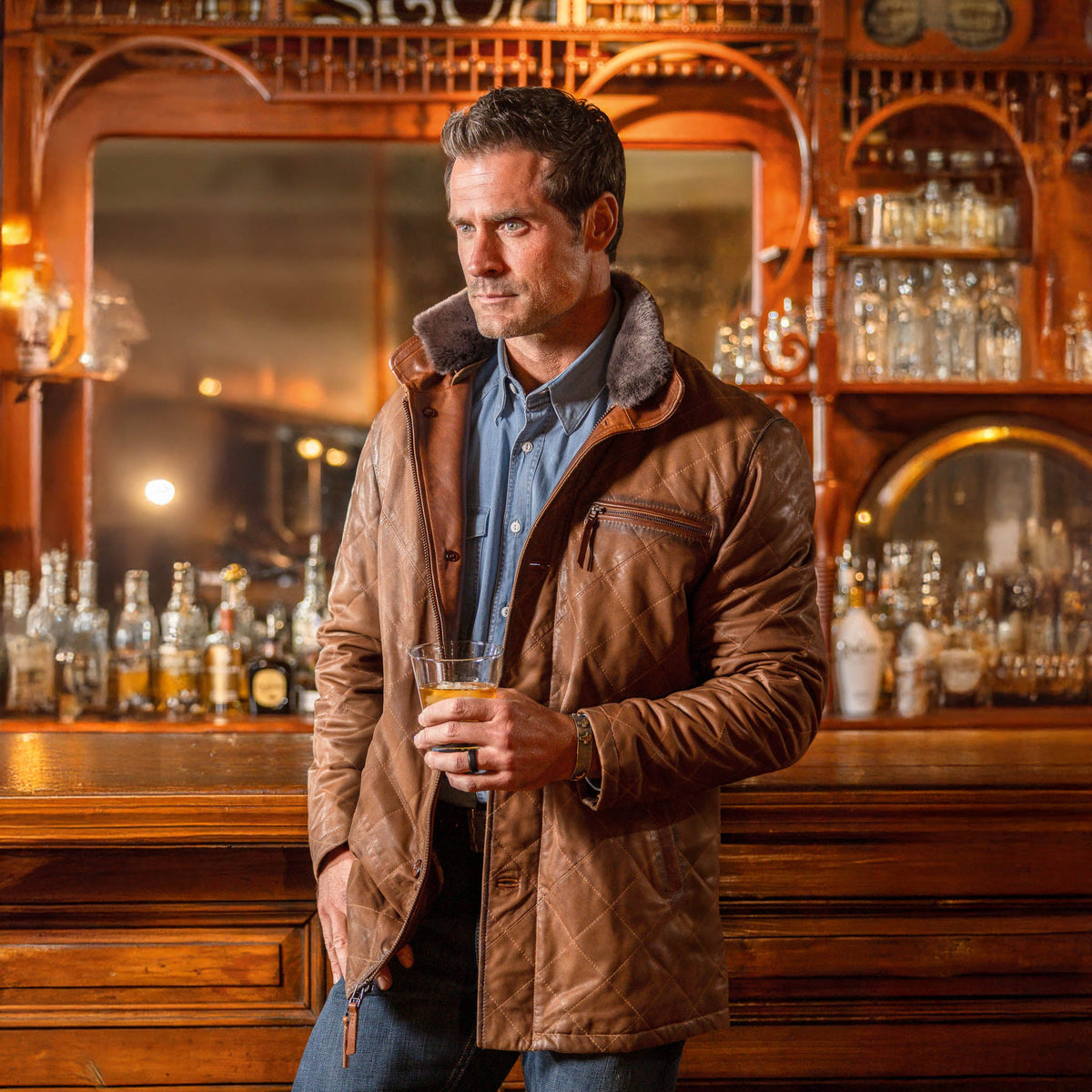 Rainier Waxed Goat Suede Leather Jacket - Chestnut