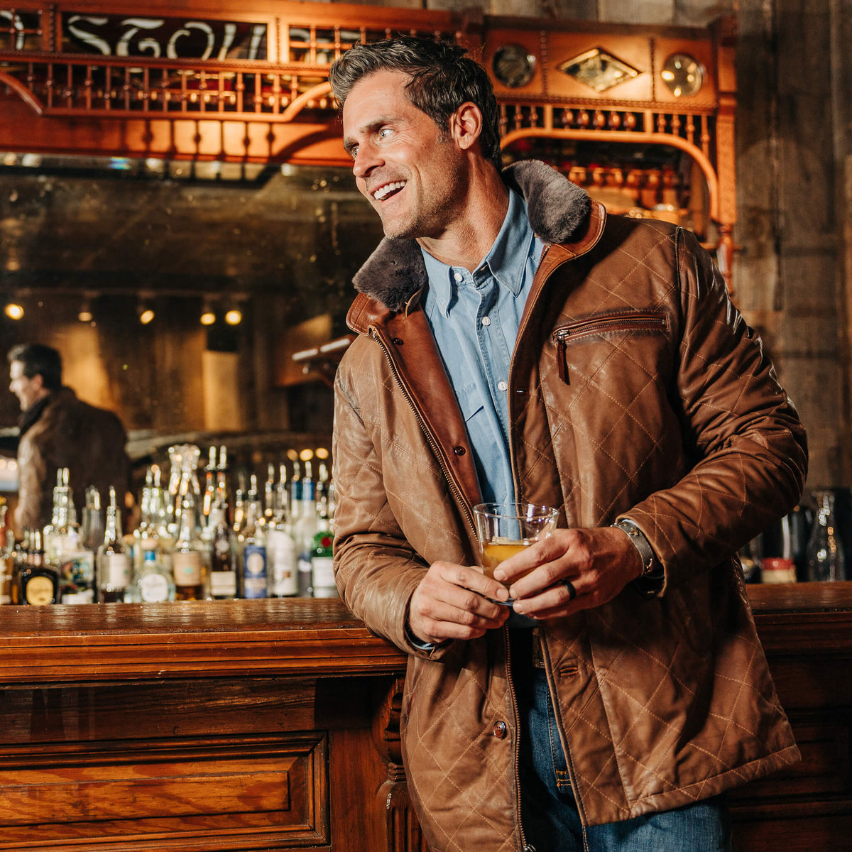 Rainier Waxed Goat Suede Leather Jacket - Chestnut