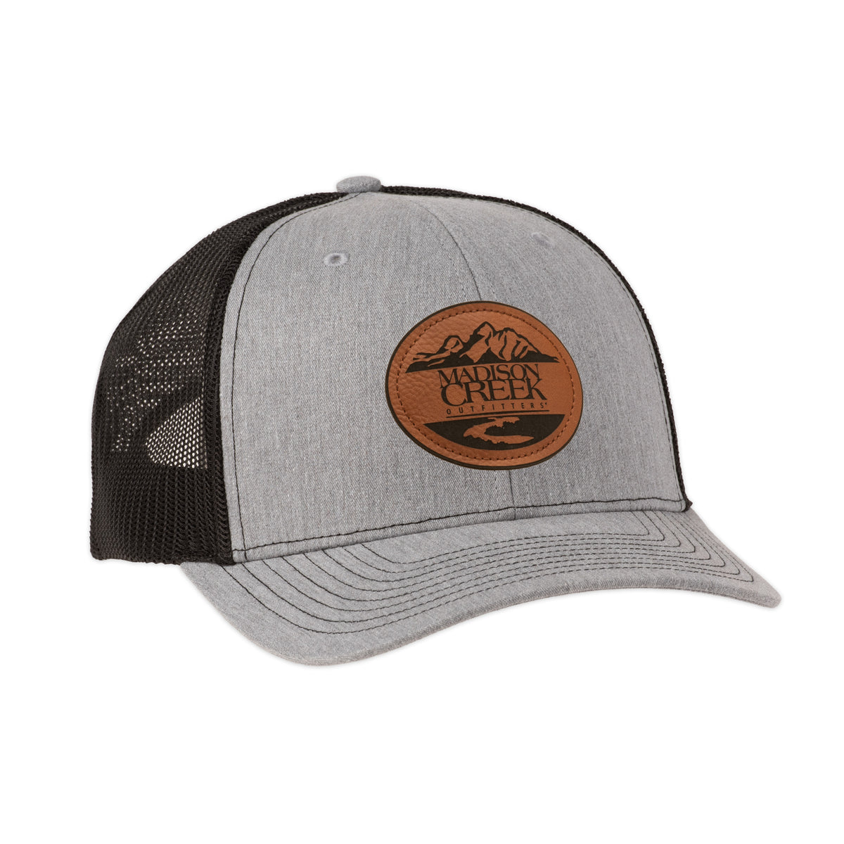 Richardson 112 Madison Creek Leather Patch Trucker Hat - Heather Grey/Black