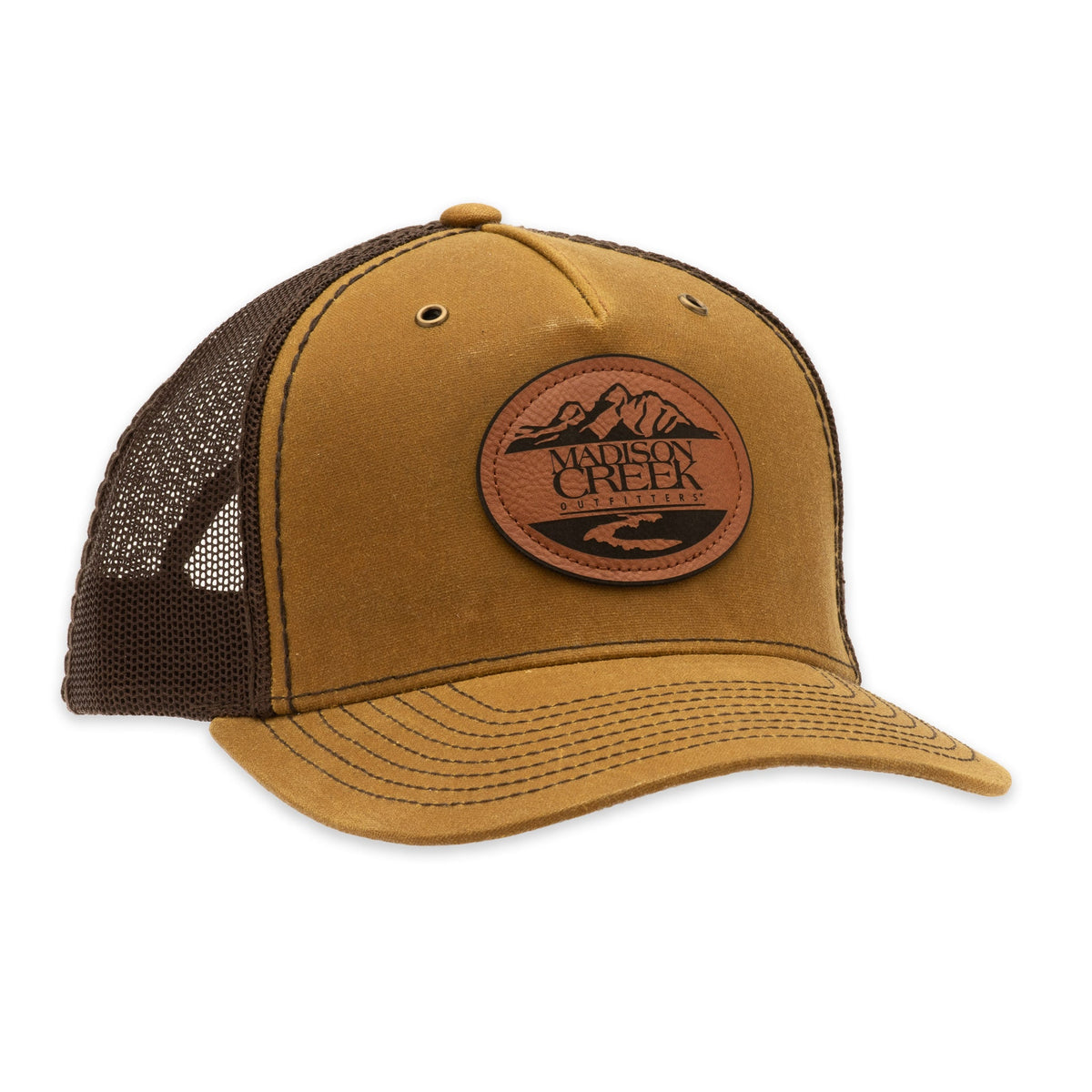 Richardson 112 Madison Creek Leather Patch Waxed Trucker Hat - Dark Olive/Coffee