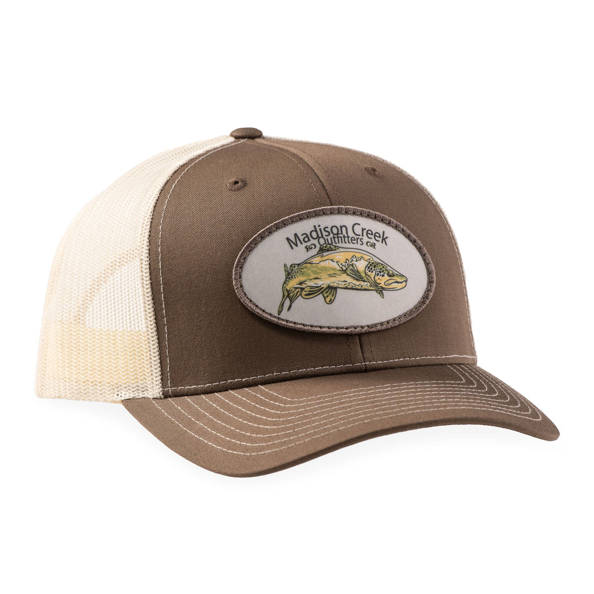 Madison Creek Outfitters Richardson 112 Trout Patch Trucker Hat - Khaki/Coffee