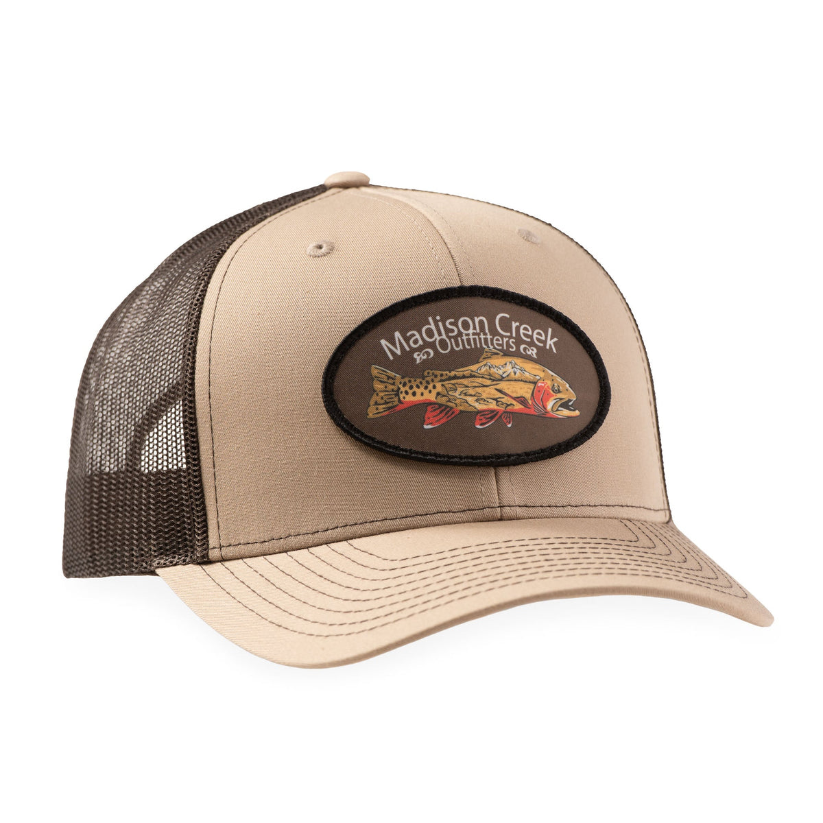 Madison Creek Outfitters Richardson 112 Trout Patch Trucker Hat - Khaki/Coffee