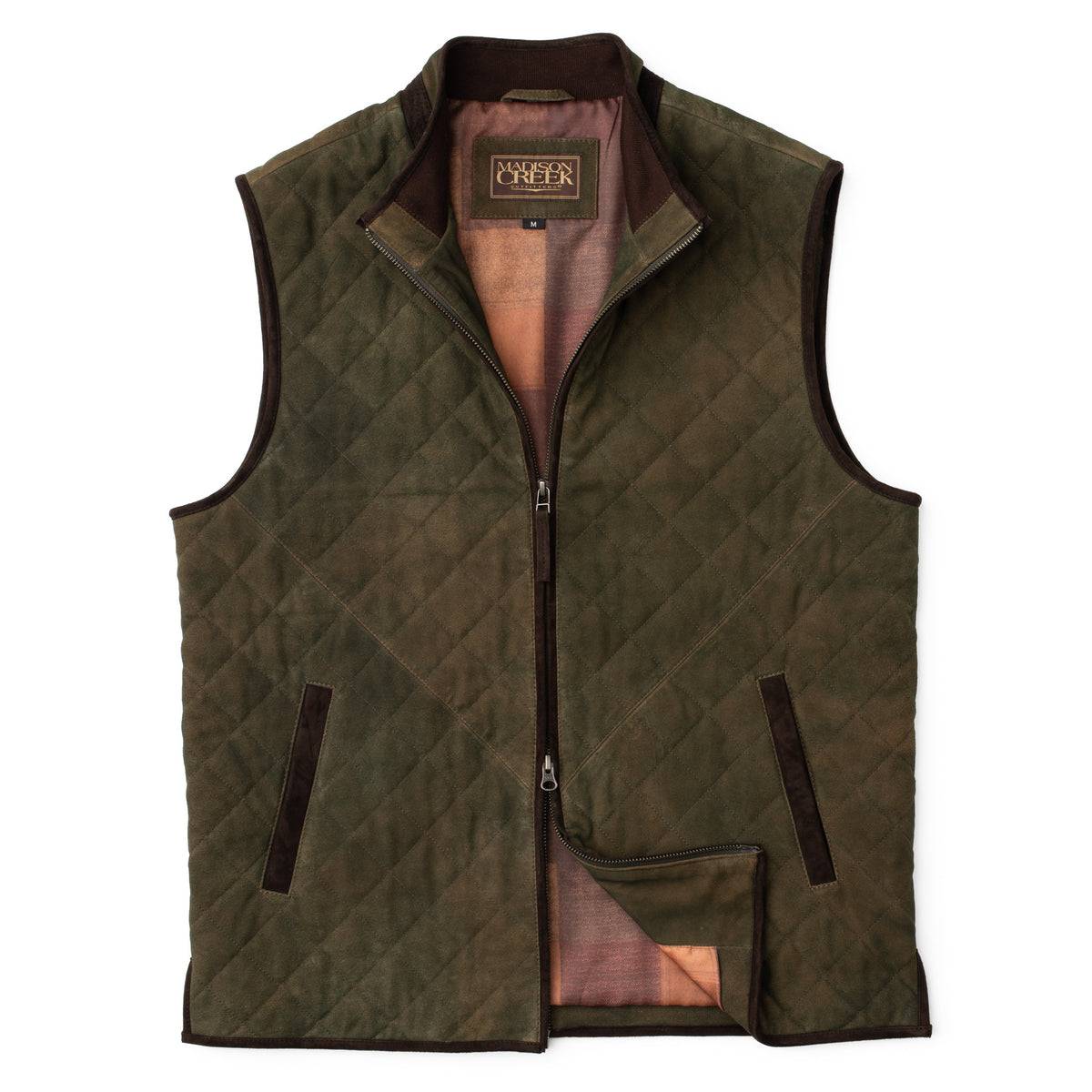 Ridgeland Quilted Goat Suede Leather Vest - Dark Olive