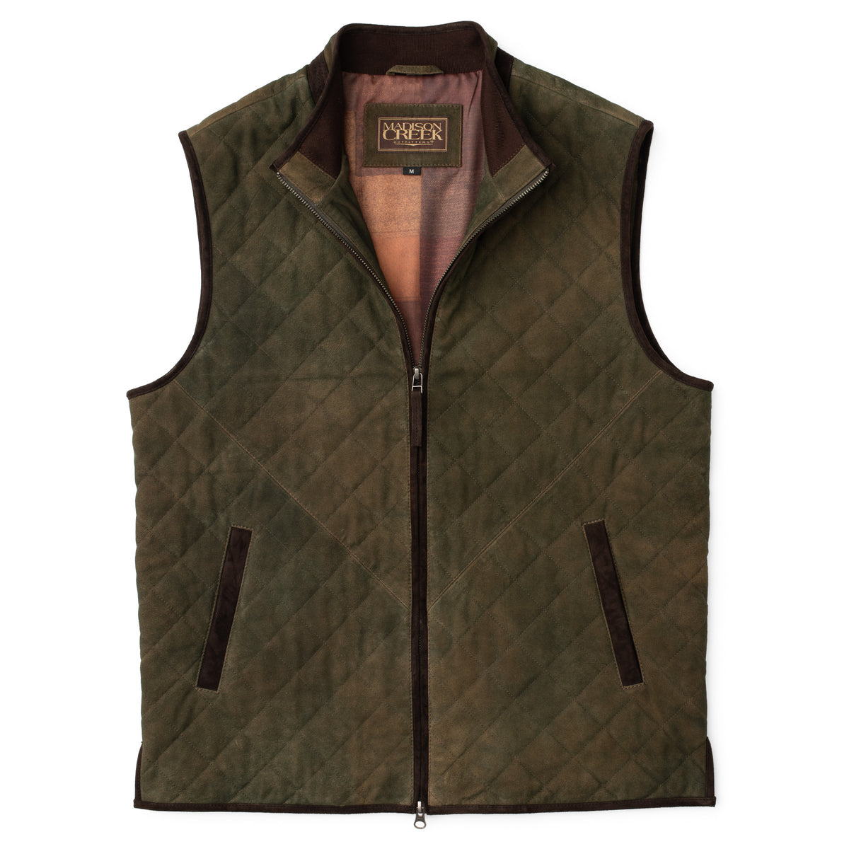 Ridgeland Quilted Goat Suede Leather Vest - Dark Olive