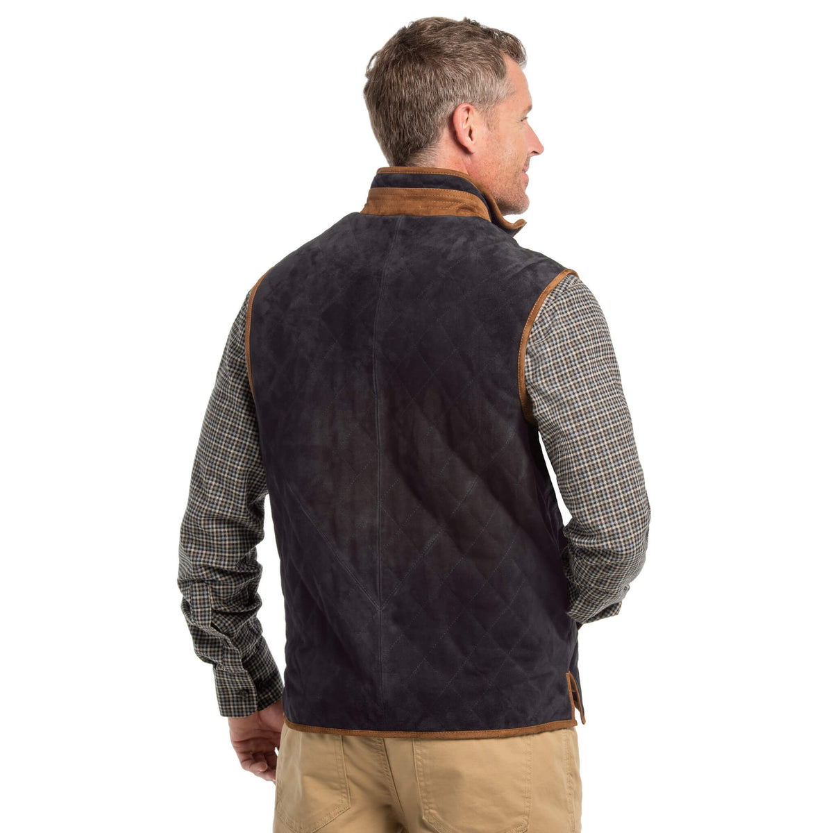 Ridgeland Quilted Goat Suede Leather Vest - Dark Navy