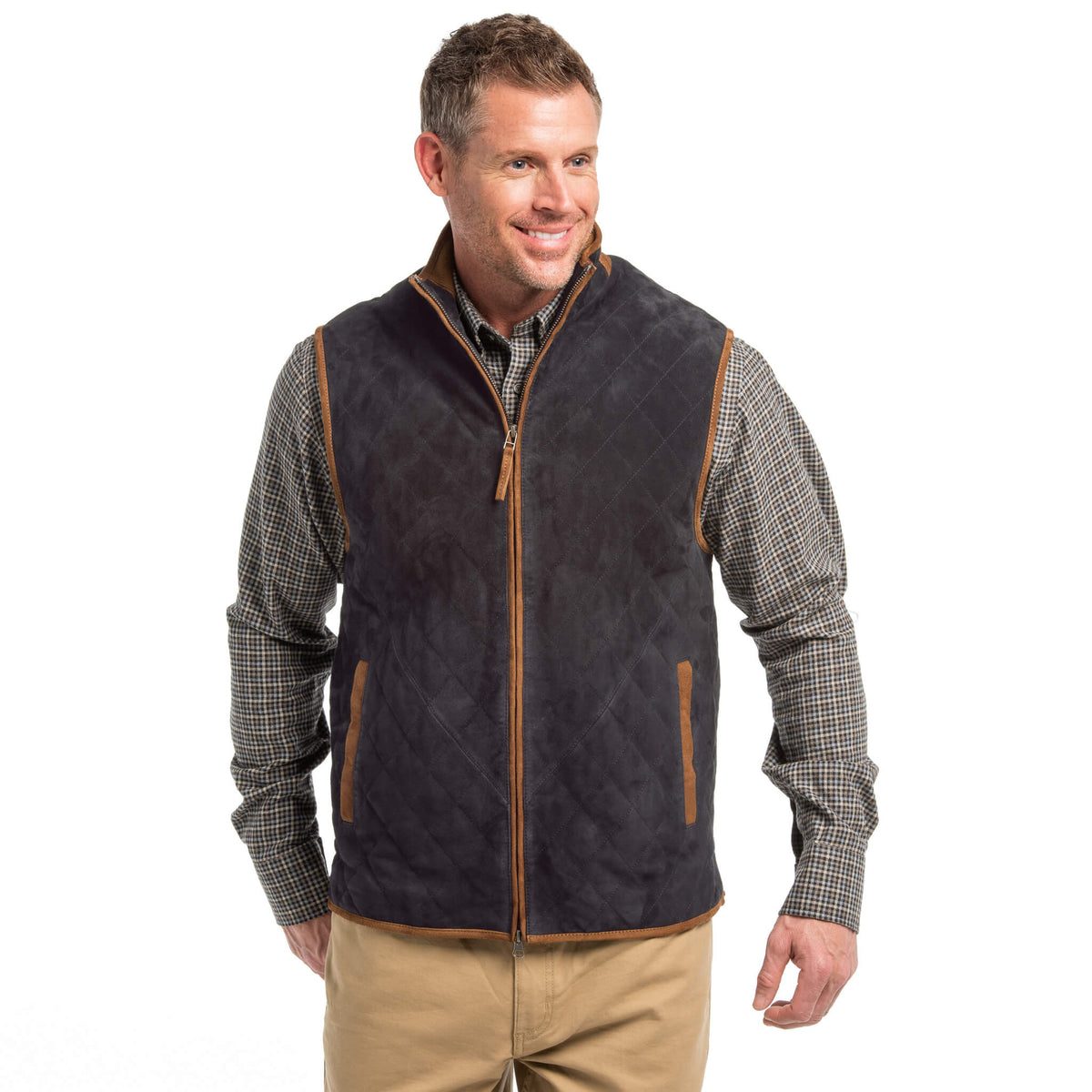 Ridgeland Quilted Goat Suede Leather Vest - Dark Navy
