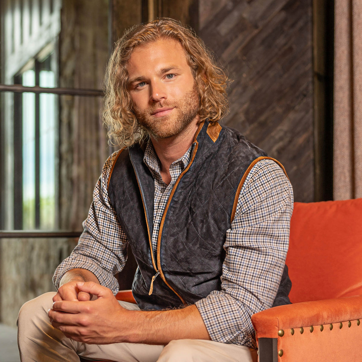 Ridgeland Quilted Goat Suede Leather Vest - Dark Navy