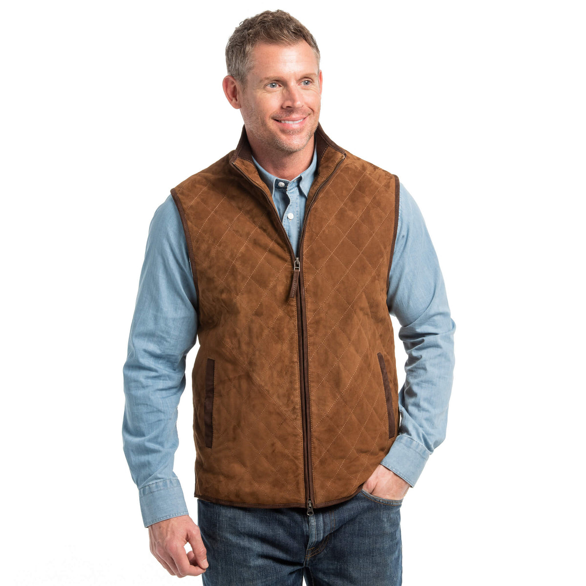 Ridgeland Quilted Goat Suede Leather Vest - Whiskey