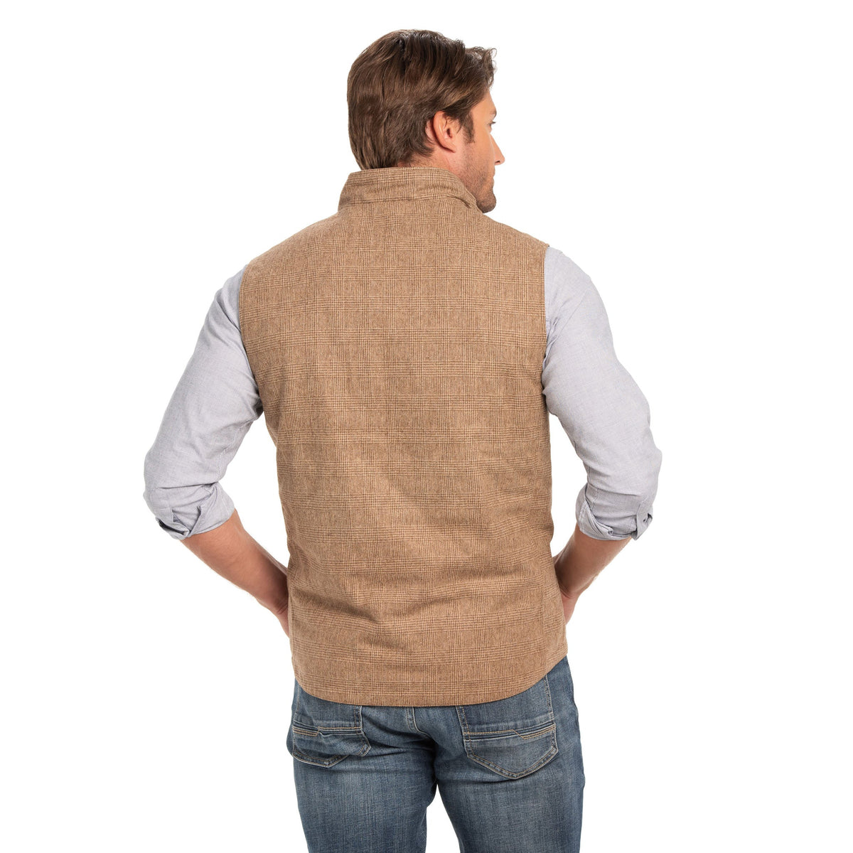 Sautee Nylon & Wool Reversible Vest - Wheat Glen Plaid / Blue