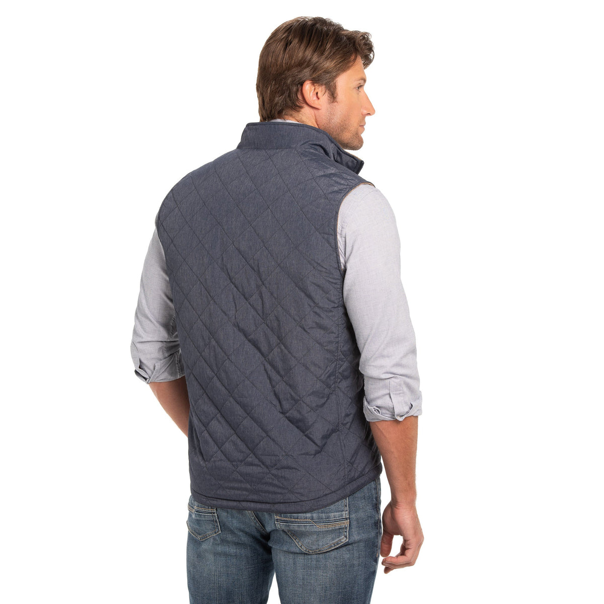 Sautee Nylon & Wool Reversible Vest - Wheat Glen Plaid / Blue