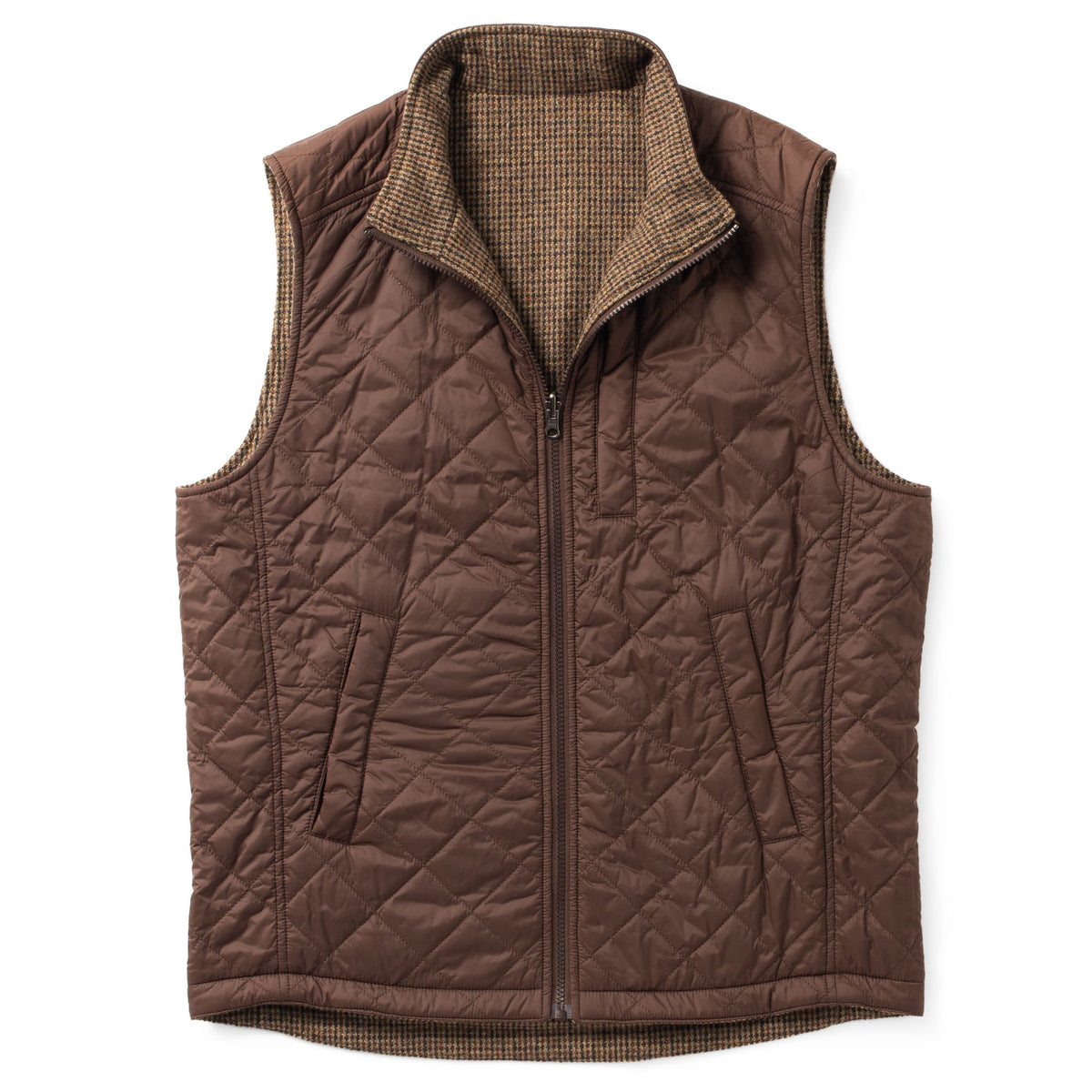 Sautee Nylon & Wool Reversible Vest - Brown Check / Vicuna Brown