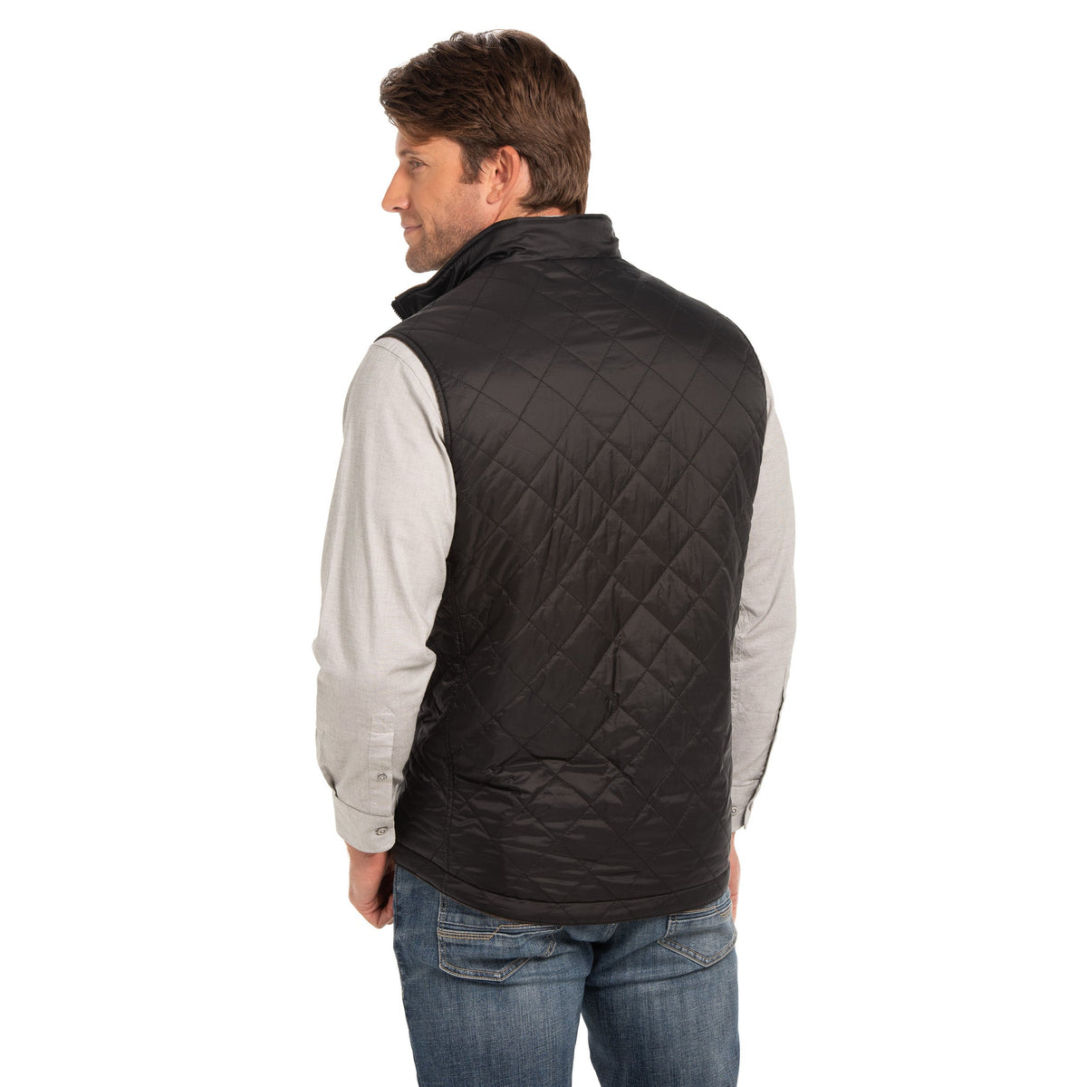 Sautee Nylon & Wool Reversible Vest - Brown Glen Plaid / Black