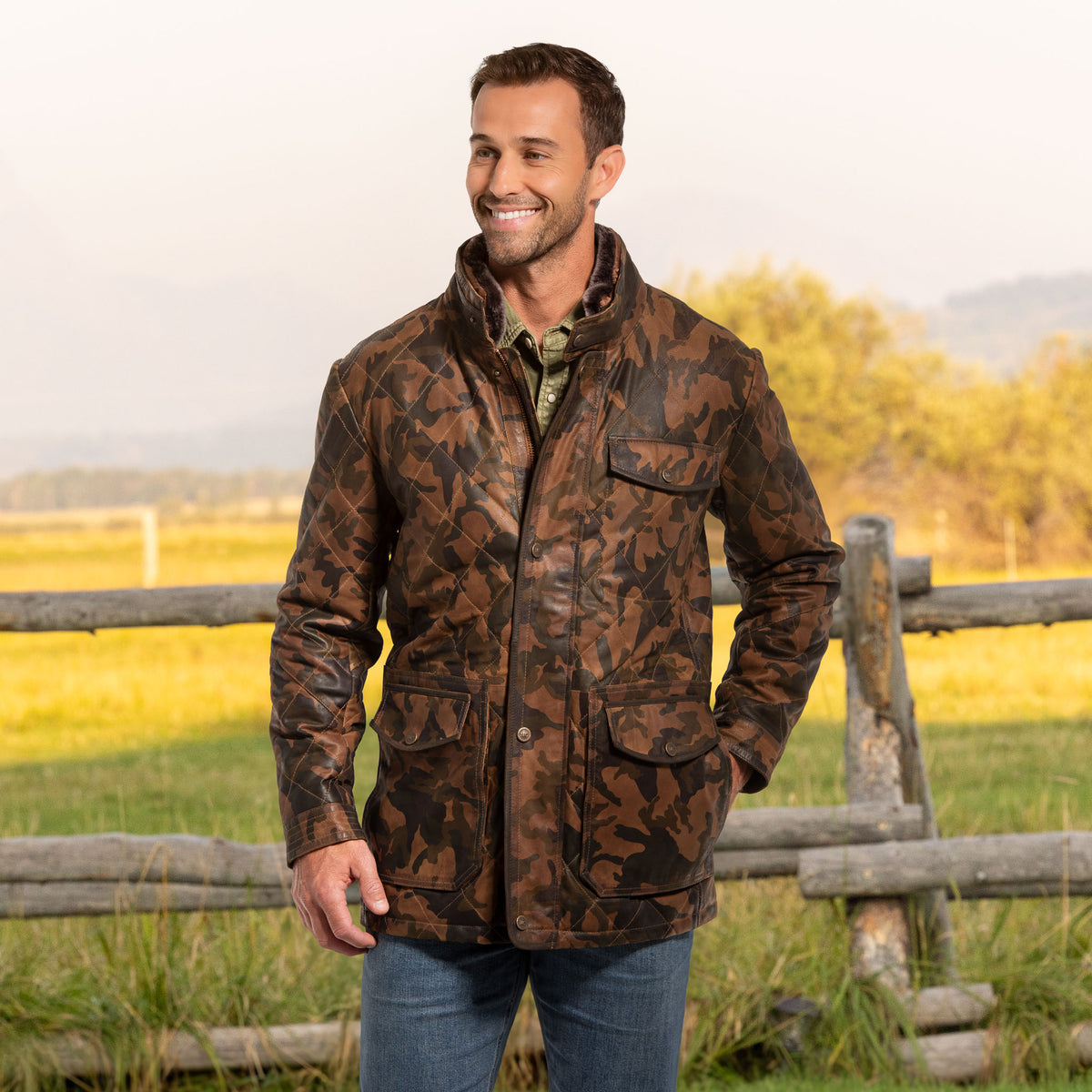 Sedona Waxed Goat Suede Leather Camo Jacket