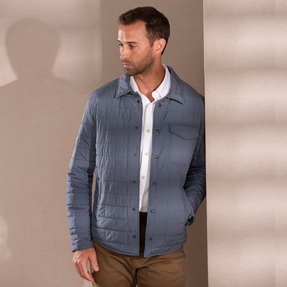 Silverton Quilted Nylon Shirt Jacket - Cadet Blue