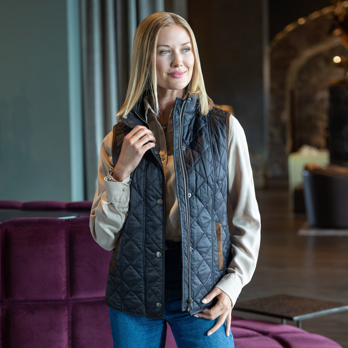 Vista Quilted Nylon Vest - Black