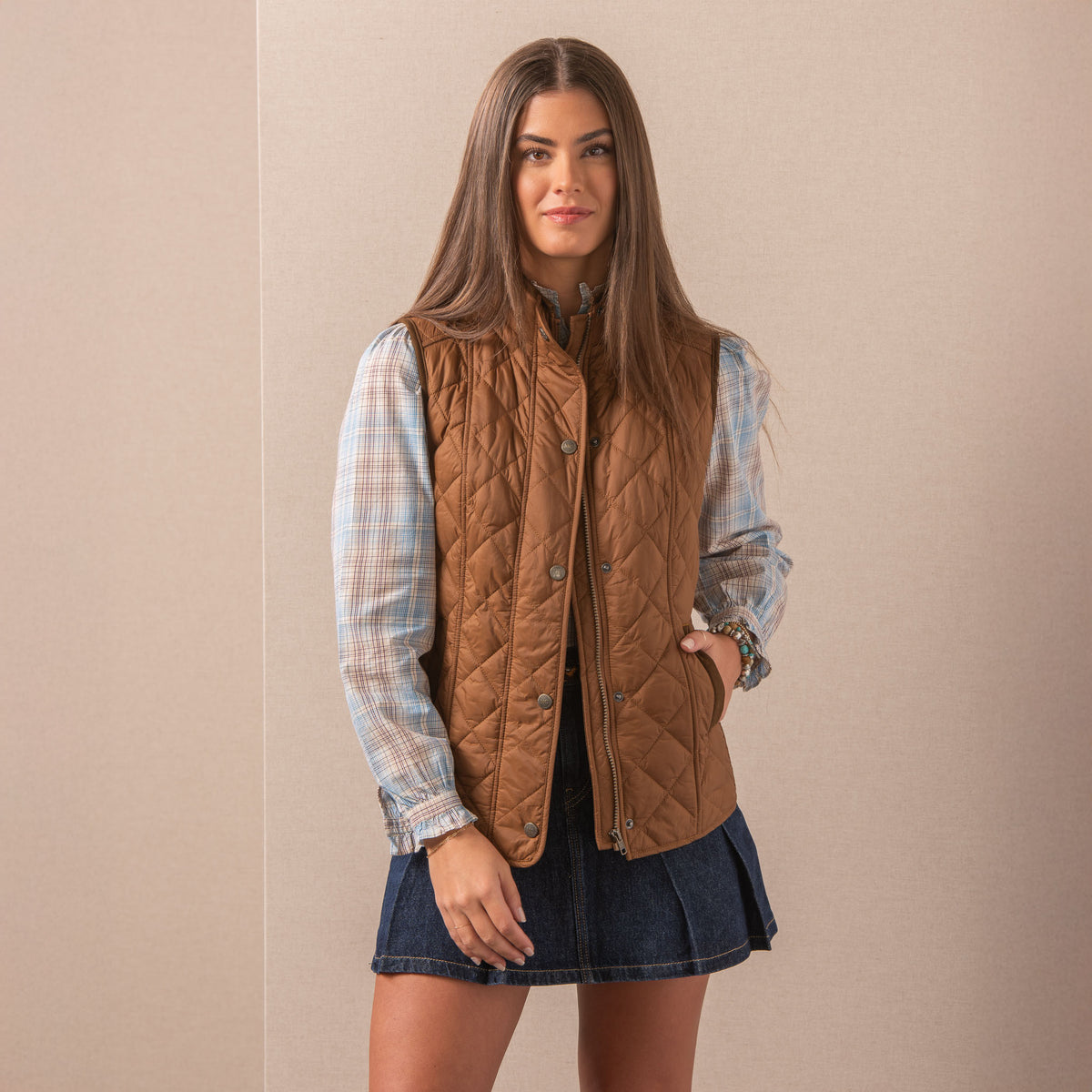 Vista Quilted Nylon Vest - Light Brown